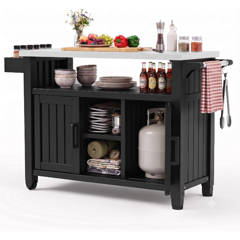 Outdoor Rolling BBQ Prep Cart
