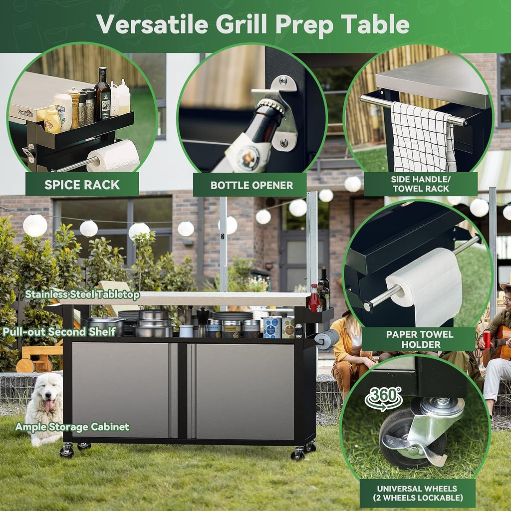Rolling Stainless Steel BBQ Grill Cart