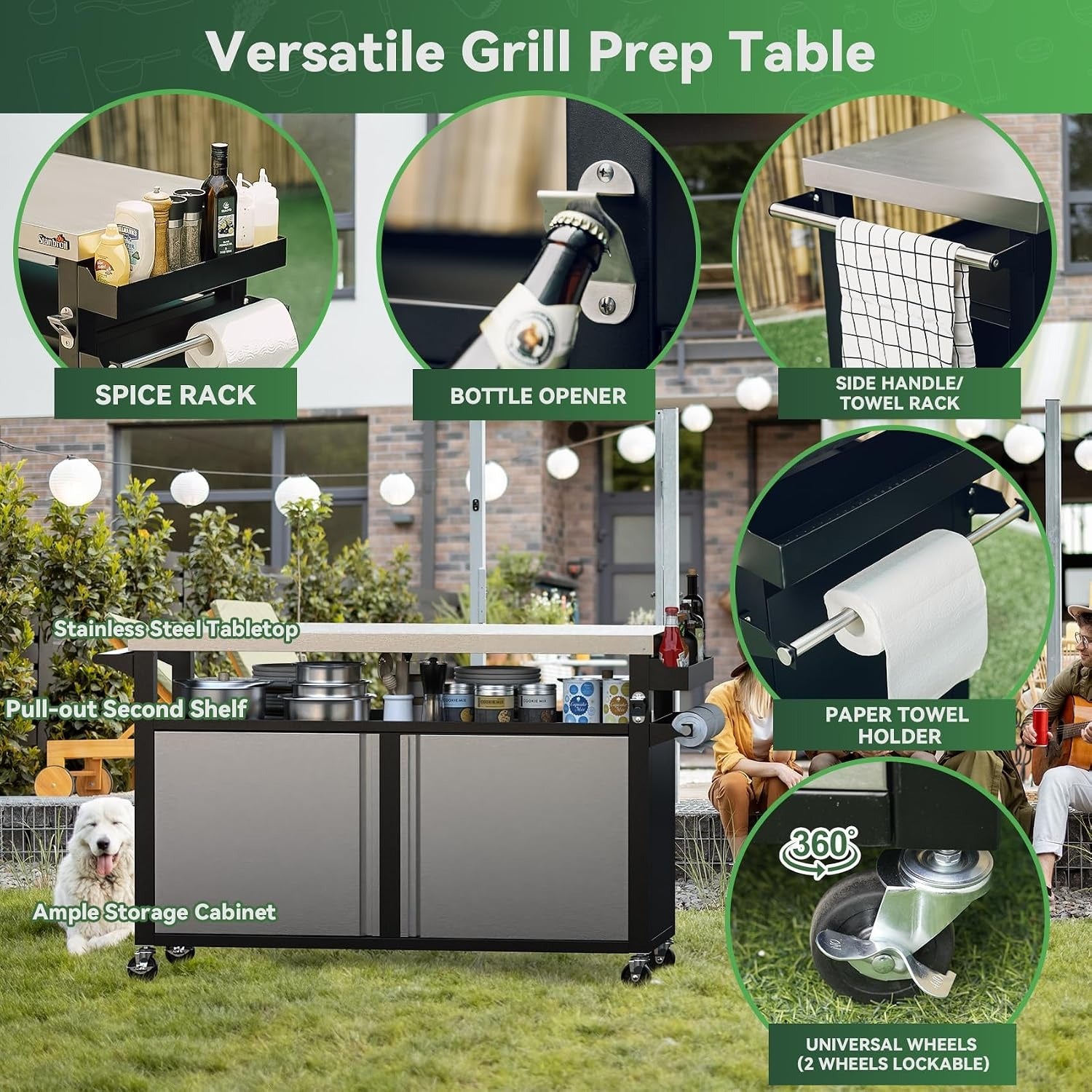 Rolling Stainless Steel BBQ Grill Cart