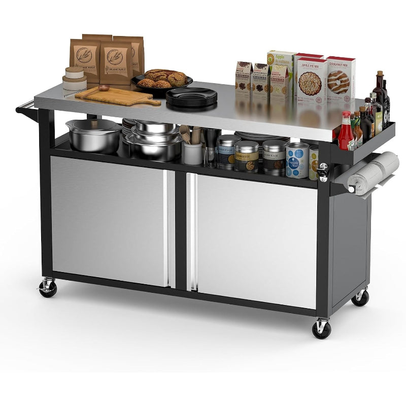 Rolling Stainless Steel BBQ Grill Cart