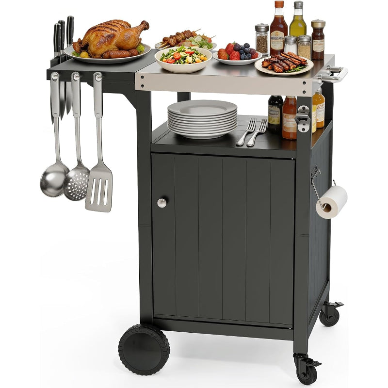 Stainless Steel Rolling BBQ Prep Cart